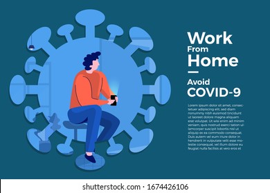 Illustrations concept coronavirus COVID-19. The company allows employees to work from home to avoid viruses. Vector illustrate.