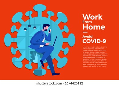 Illustrations Concept Coronavirus COVID-19. The Company Allows Employees To Work From Home To Avoid Viruses. Vector Illustrate.