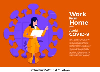 Illustrations concept coronavirus COVID-19. The company allows employees to work from home to avoid viruses. Vector illustrate.