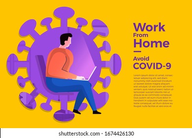  Ilustraciones concepto coronavirus COVID-19. La empresa permite a los empleados trabajar desde casa para evitar virus. Vector ilustrado.