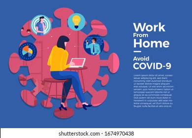 Illustrations concept coronavirus COVID-19. The company allows employees to work from home to avoid viruses. Vector illustrate.