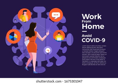 Illustrations concept coronavirus COVID-19. The company allows employees to work from home to avoid viruses. Vector illustrate.