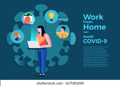 Illustrations concept coronavirus COVID-19. The company allows employees to work from home to avoid viruses. Vector illustrate.