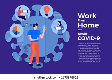 Illustrations concept coronavirus COVID-19. The company allows employees to work from home to avoid viruses. Vector illustrate.