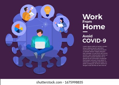 Illustrations concept coronavirus COVID-19. The company allows employees to work from home to avoid viruses. Vector illustrate.