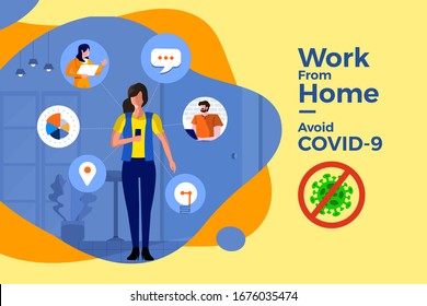 Illustrations concept coronavirus COVID-19. The company allows employees to work from home to avoid viruses. Vector illustrate.