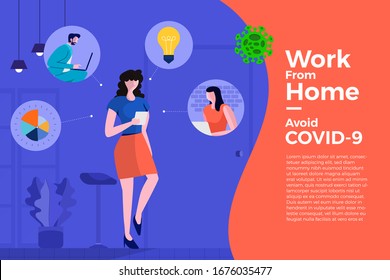 Illustrations concept coronavirus COVID-19. The company allows employees to work from home to avoid viruses. Vector illustrate.