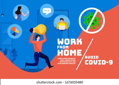 Illustrations concept coronavirus COVID-19. The company allows employees to work from home to avoid viruses. Vector illustrate.