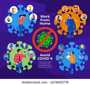 Illustrations concept coronavirus COVID-19. The company allows employees to work from home to avoid viruses. Vector illustrate.