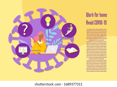 Illustrations concept coronavirus COVID-19. The company allows employees to work from home to avoid viruses. Working from home during quarantine. Vector illustrate.