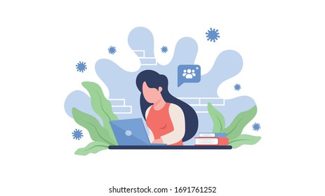 Illustrations concept coronavirus COVID-19. The company allows employees to work from home to avoid viruses. Vector illustrate.