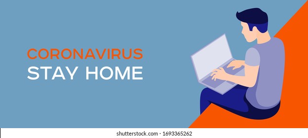 Illustrations concept coronavirus COVID-19. The company allows employees to work from home to avoid viruses. Vector illustrate. Men work online, teleworking. Quarantine or self-isolation. 