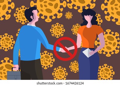 Illustrations concept coronavirus COVID-19. Do not touch hands to prevent germs. peopleVector illustrate.