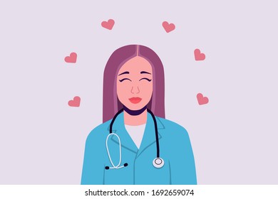 Illustrations concept coronavirus COVID-19. 
Doctor girl