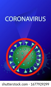 Illustrations concept coronavirus COVID-19. The green virus symbol inside the red circle frame and the cross symbol. Do not allow germs to enter  