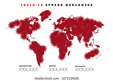 Illustrations concept coronavirus COVID-19. An image of a virus grouped together into a world map. Vector illustrate.