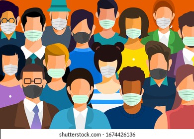 Illustrations concept coronavirus COVID-19. Many people wear masks to protect against germs. peopleVector illustrate.