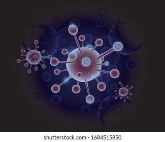Illustrations concept coronavirus COVID-19. Vector virus cell black background
