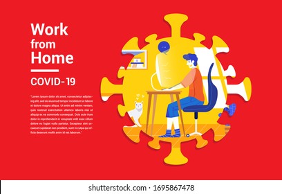 Illustrations concept coronavirus COVID-19. Vector. The company allows employees to work from home to avoid viruses