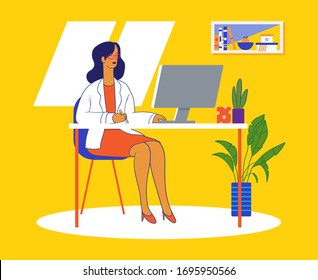 Illustrations concept coronavirus COVID-19. Vector. The company allows employees to work from home to avoid viruses