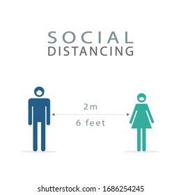 Illustrations concept coronavirus COVID-19 virus symbol. Social distancing concept vector illustration. men and female keep stand 2 meters apart in public to protect from COVID-19