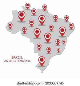 Illustrations concept COVID-19 pandemic in Brazil, infection spread around Brazil country map