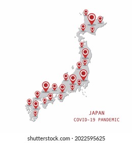 Illustrations concept COVID-19 pandemic in Japan , infection spread around Japan country map