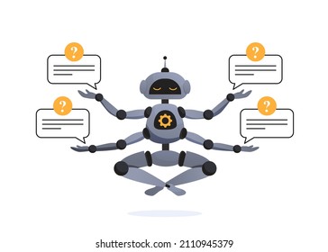 Illustrations Concept customer and operator, online technical support 24-7 for web page. artificial intelligence AI. Technology working with smart brain computer and machine connecting device.