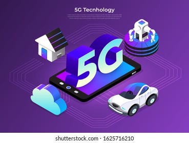 Illustrations concept design 5G technology Increase connection efficiency to internet of things and device with highspeed. Vector illustrate.
