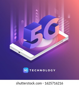 Illustrations concept design 5G technology Increase connection efficiency to internet of things and device with highspeed. Vector illustrate.