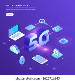 Illustrations concept design 5G technology Increase connection efficiency to internet of things and device with highspeed. Vector illustrate.