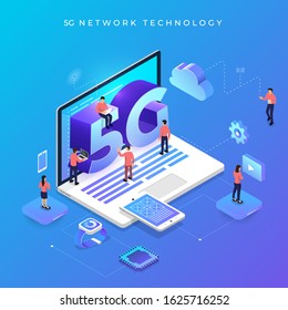 Illustrations concept design 5G technology Increase connection efficiency to internet of things and device with highspeed. Vector illustrate.