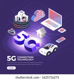 Illustrations concept design 5G technology Increase connection efficiency to internet of things and device with highspeed. Vector illustrate.