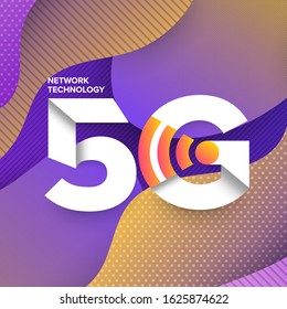 Illustrations concept design network 5G technology. Typography 5G on abstract background. Vector illustrate.
