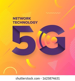 Illustrations concept design network 5G technology. Typography 5G on abstract background. Vector illustrate.