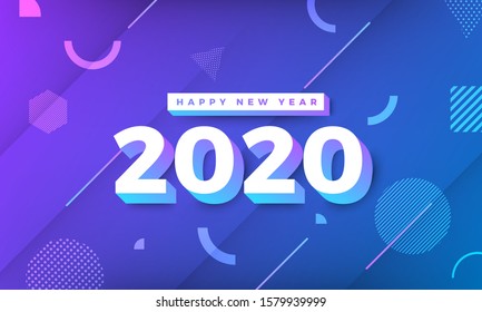 Illustrations concept design number of happy new year 2020. celebration graphic design. Vector Illustrate.