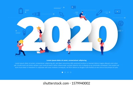 Illustrations concept design number of happy new year 2020. celebration graphic design. Vector Illustrate.