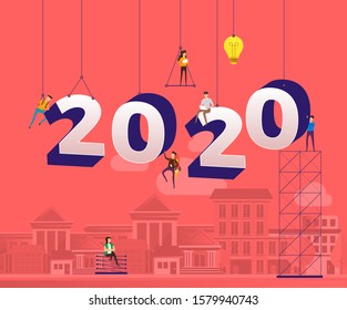 Illustrations concept design number of happy new year 2020. celebration graphic design. Vector Illustrate.