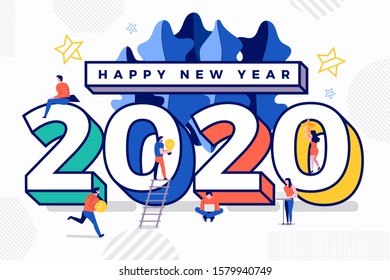 Illustrations concept design number of happy new year 2020. celebration graphic design. Vector Illustrate.