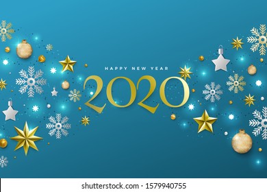 Illustrations concept design number of happy new year 2020. celebration graphic design. Vector Illustrate.
