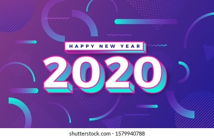 Illustrations concept design number of happy new year 2020. celebration graphic design. Vector Illustrate.