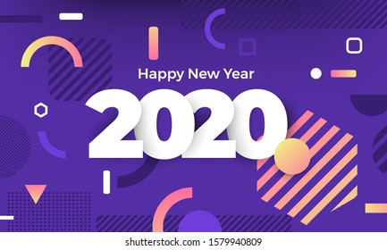 Illustrations concept design number of happy new year 2020. celebration graphic design. Vector Illustrate.
