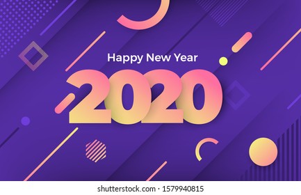 Illustrations concept design number of happy new year 2020. celebration graphic design. Vector Illustrate.