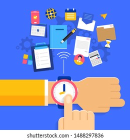 Illustrations concept design of time management. businessman can comtrol work and life. Use for banner website and content. Vector illustrate.