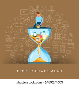 Illustrations concept design of time management. businessman can control work and life. Use for banner website and content. Vector   