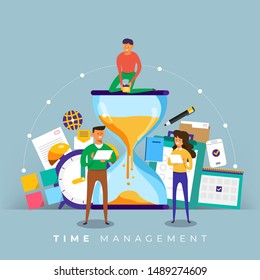 Diseño conceptual de ilustraciones de la gestión del tiempo. el hombre de negocios puede controlar el trabajo y la vida. Uso para el sitio web y contenido de banners. Vector ilustrado.