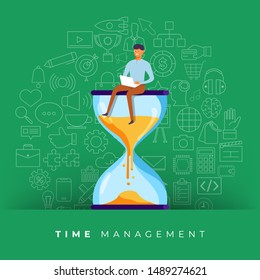 Illustrations concept design of time management. businessman can control work and life. Use for banner website and content. Vector illustrate.