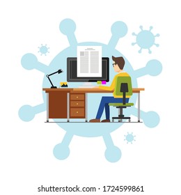 Illustrationskonzept der Mitarbeiter, die von zu Hause aus arbeiten, um Viren zu vermeiden. Arbeiten zu Hause, um eine Virusinfektion zu verhindern