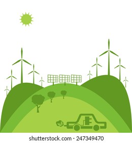 Illustrations of concept flat design with icons of ecology, environment, green energy. Vector 