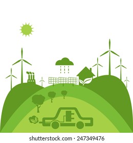 Illustrations of concept flat design with icons of ecology, environment, green energy. Vector 